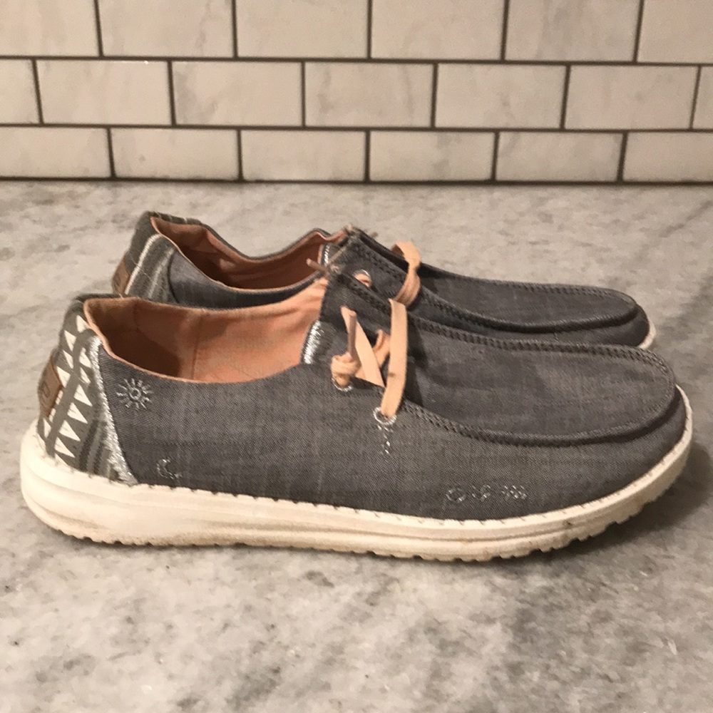Hey Dude Gray and White Flats